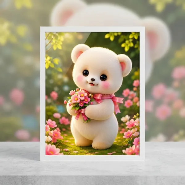 Multicolor_Glossy_Paper_Laminated_Plush_Bear_Flower_Bouquet_Illustrated_Wall_Art_Poster