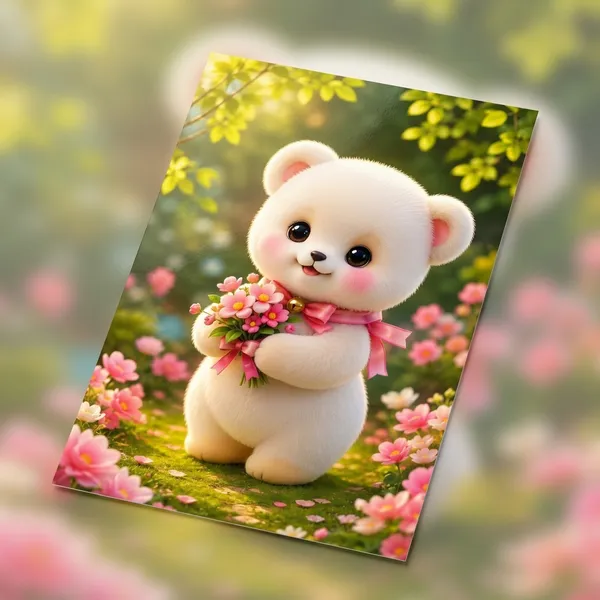 Multicolor_Glossy_Paper_Laminated_Plush_Bear_Flower_Bouquet_Illustrated_Wall_Art_Poster