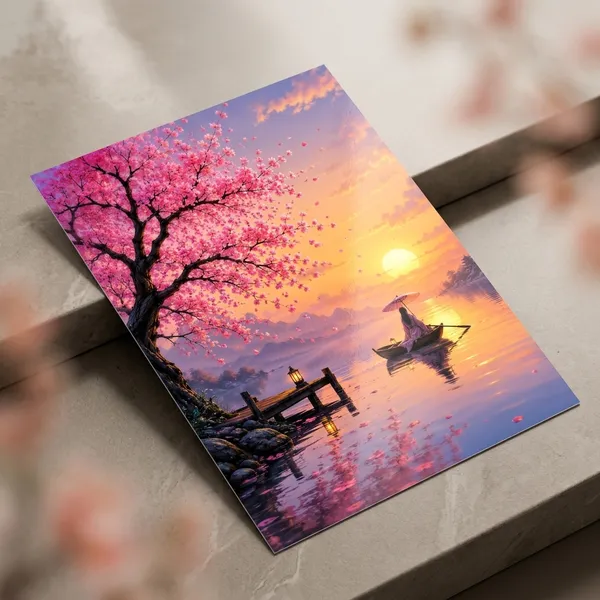 Multicolor_Glossy_Paper_Laminated_Cherry_Blossom_Sunset_Scenic_Wall_Art_Poster