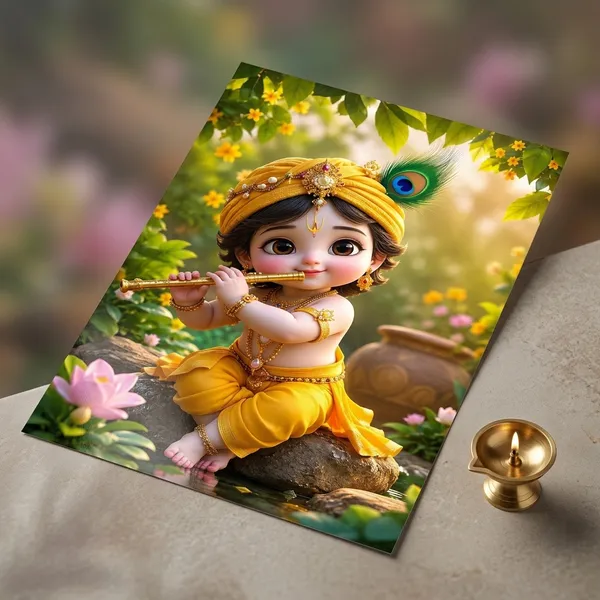 Multicolor_Glossy_Paper_Laminated_Krishna_Figurine_Peacock_Feather_Flute_Wall_Art_Poster