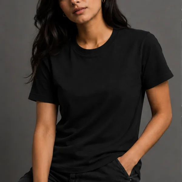 Black_Cotton_Lycra_Relaxed_Plain_Tshirt_For_Women