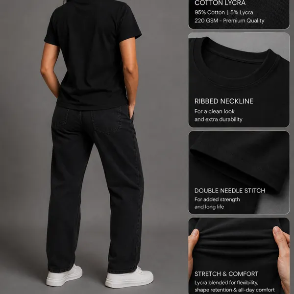 Black_Cotton_Lycra_Relaxed_Plain_Tshirt_For_Women