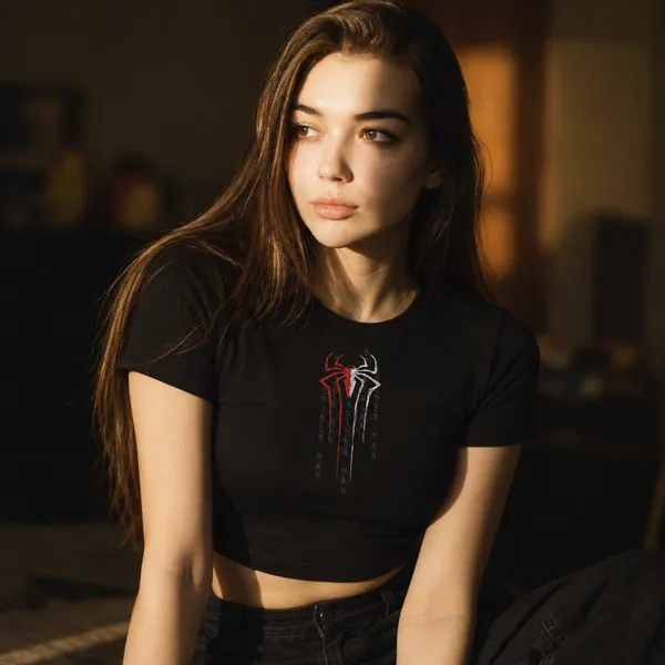 Black_Cotton_Lycra_Relaxed_Spiderman_Graphic_Print_Crop_Top_For_Women