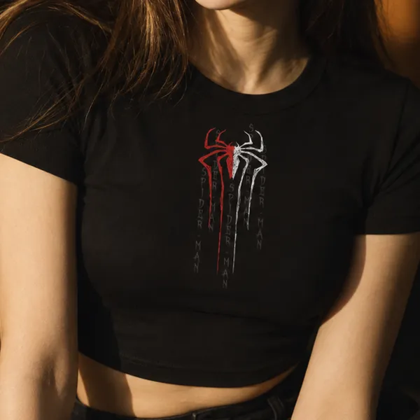 Black_Cotton_Lycra_Relaxed_Spiderman_Graphic_Print_Crop_Top_For_Women