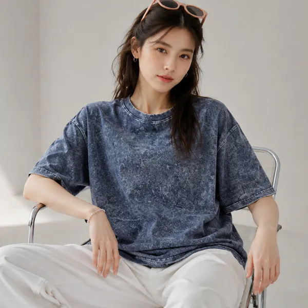 Blue_Relaxed_Plain_Acid_Wash_Tshirt_For_Women