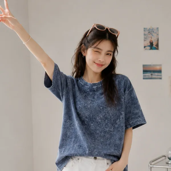 Blue_Relaxed_Plain_Acid_Wash_Tshirt_For_Women