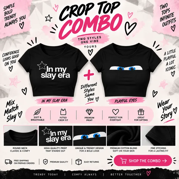 In_My_Slay_Era+Playful_Eyes_Black_Crop_Top_Combo_For_Women