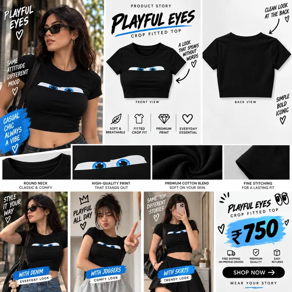In_My_Slay_Era+Playful_Eyes_Black_Crop_Top_Combo_For_Women