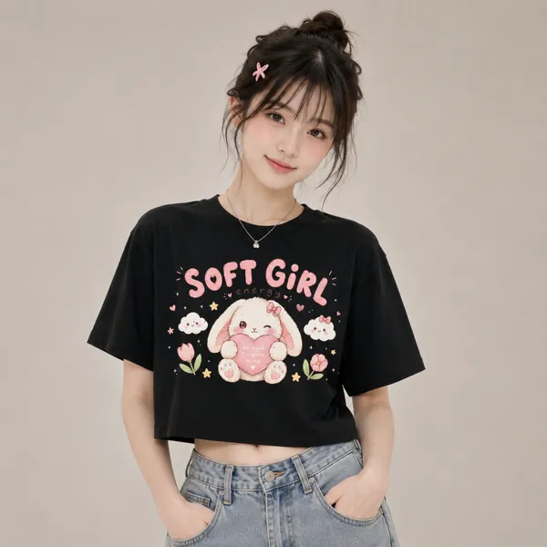 Black_Cotton_Lycra_Relaxed_Soft_Girl_Bunny_Print_Crop_Top_For_Women
