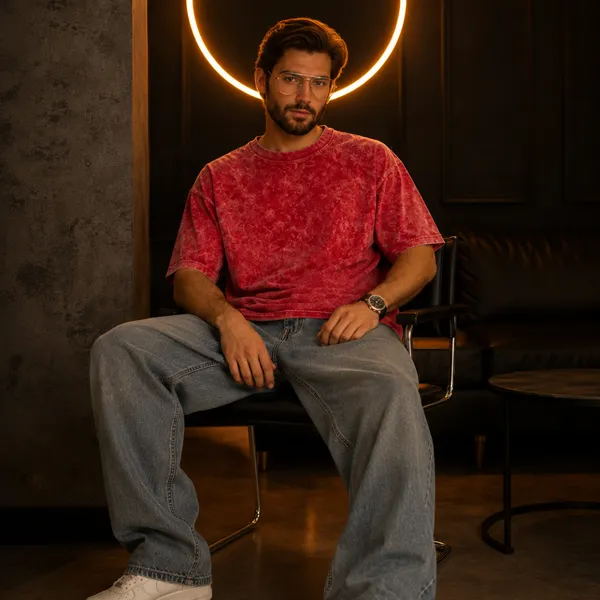 Red_Relaxed_Plain_Acid_Wash_Tshirt_For_Men
