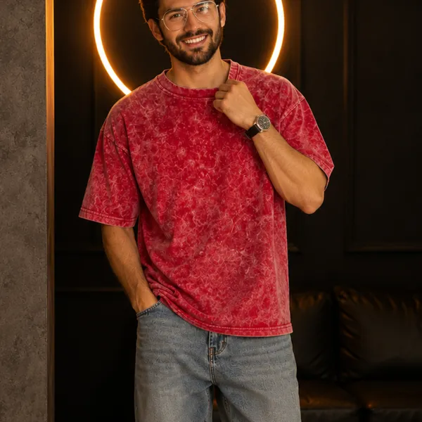 Red_Relaxed_Plain_Acid_Wash_Tshirt_For_Men