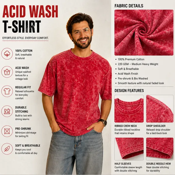 Red_Relaxed_Plain_Acid_Wash_Tshirt_For_Men