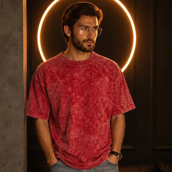 Red_Relaxed_Plain_Acid_Wash_Tshirt_For_Men
