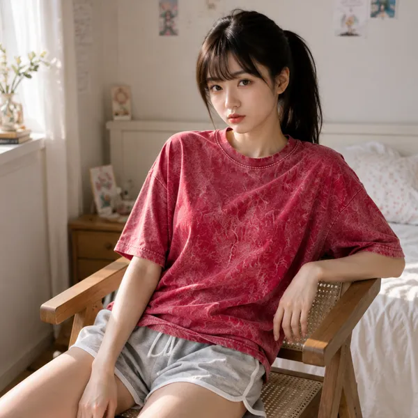 Red_Relaxed_Plain_Acid_Wash_Tshirt_For_Women