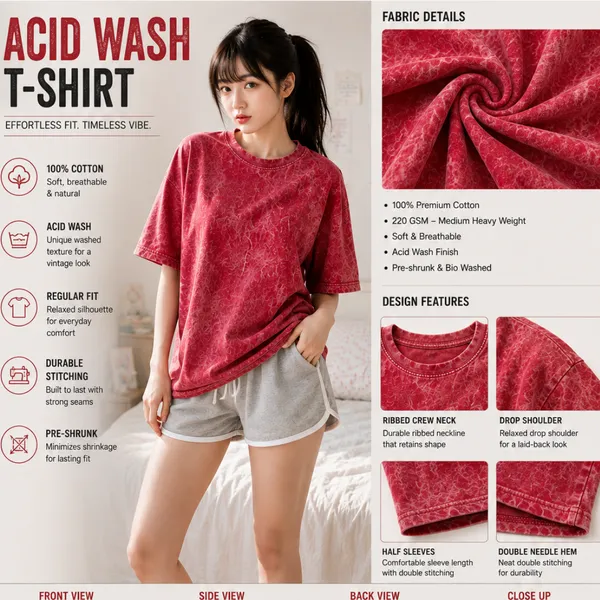 Red_Relaxed_Plain_Acid_Wash_Tshirt_For_Women