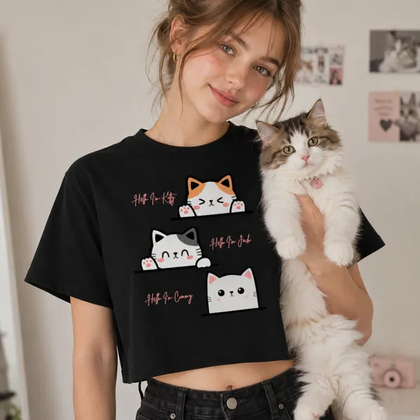 Black_Cotton_Lycra_Relaxed_Cute_Cat_Graphic_Print_Crop_Top_For_Women