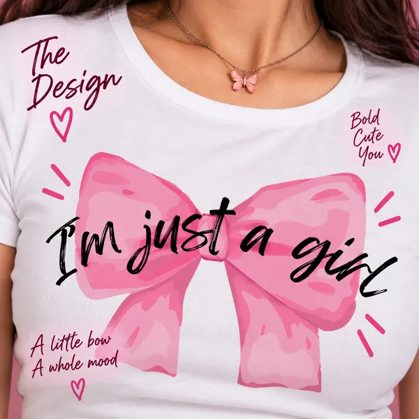 White_Cotton_Lycra_Bow_I'm_Just_a_Girl__Graphic_Print_Crop_Top_For_Women