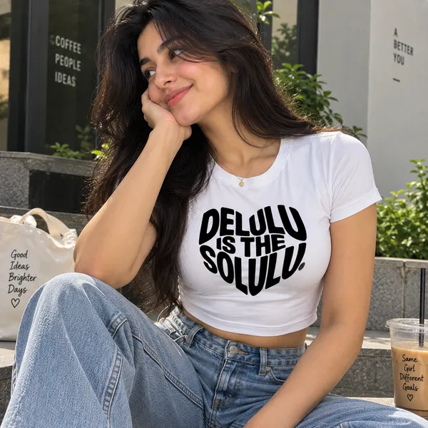 White_Cotton_Lycra_Delulu_is_the_solulu_Graphic_Print_Crop_Top_For_Women
