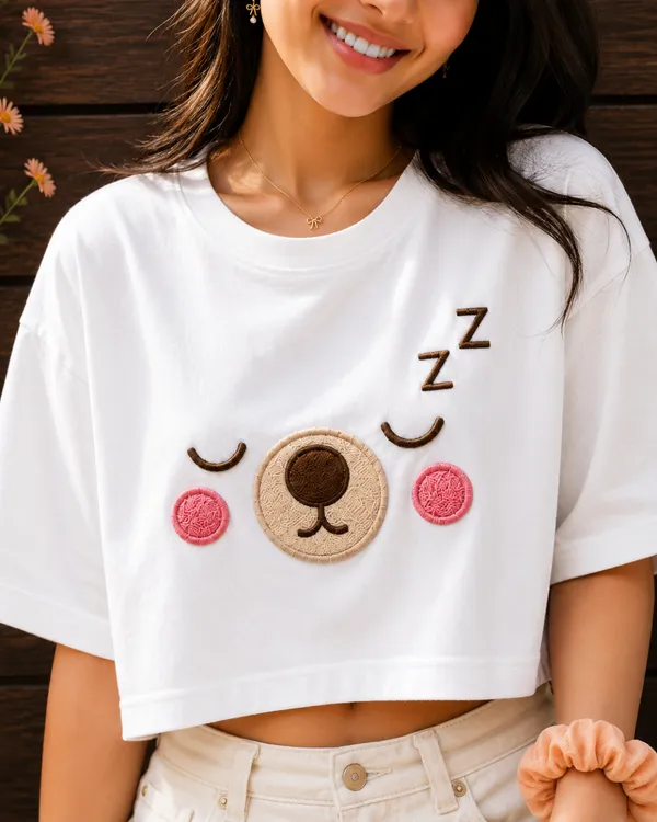 White_Cotton_Lycra_Oversized_Sleepy_Bear_Graphic_Print_Crop_Top_For_Women