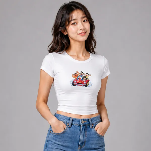 White_Cotton_Lycra_Relaxed_Doraemon_and_friends_Graphic_Print_Crop_Top_For_Women