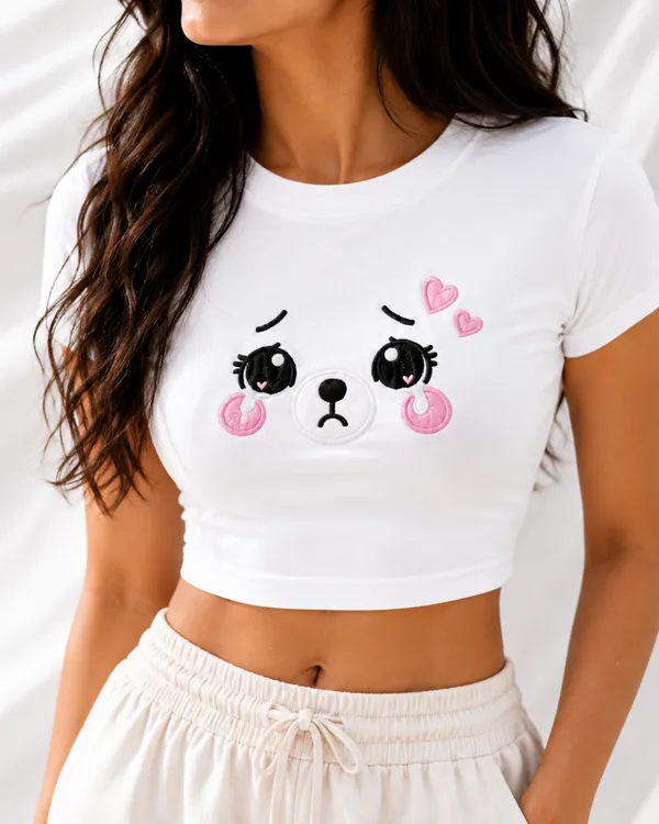 White_Cotton_Lycra_Relaxed_Mochi_Bear_Graphic_Print_Crop_Top_For_Women