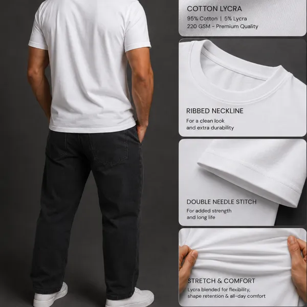 White_Cotton_Lycra_Relaxed_Plain_Tshirt_For_Men