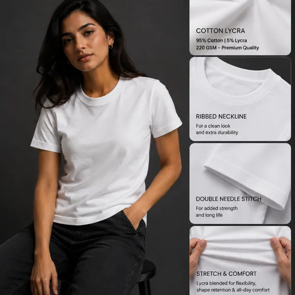 White_Cotton_Lycra_Relaxed_Plain_Tshirt_For_Women