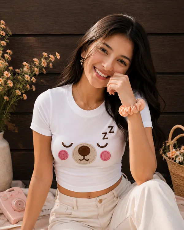 White_Cotton_Lycra_Relaxed_Sleepy_Bear_Graphic_Print_Crop_Top_For_Women