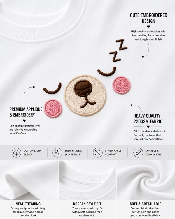 White_Cotton_Lycra_Relaxed_Sleepy_Bear_Graphic_Print_Crop_Top_For_Women