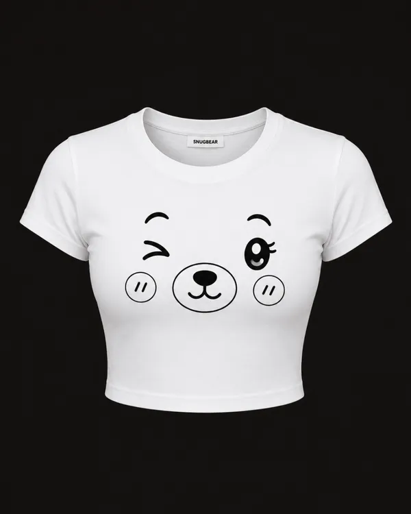 White_Cotton_Lycra_Relaxed_Winky_Bear_Baby_Tee_Graphic_Print_Crop_Top_For_Women