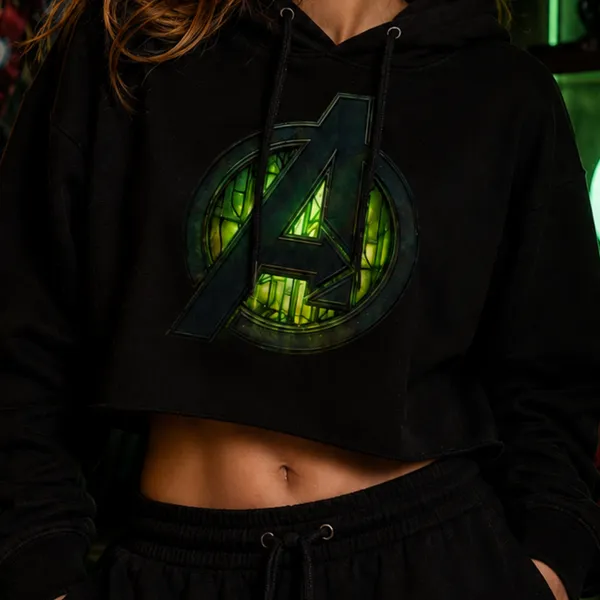Women_Standard_Cropped_Hoodie_Black_Avengers_Graphic_Print