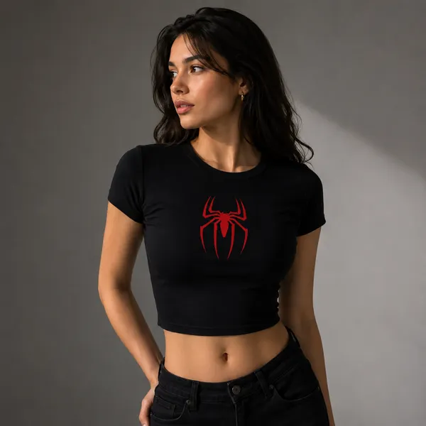 Black_Cotton_Edgy_Spider_Design_Fitted_Crop_Top_For_Women
