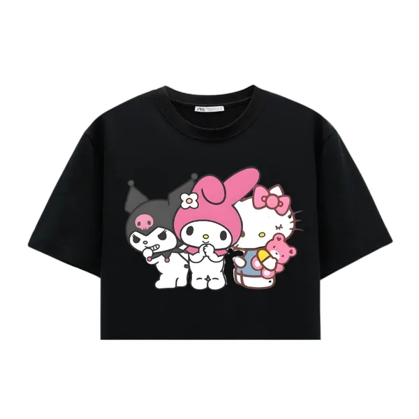 Black_Cotton_Lycra_Relaxed_Sanrio_Characters_Print_Crop_Top_For_Women