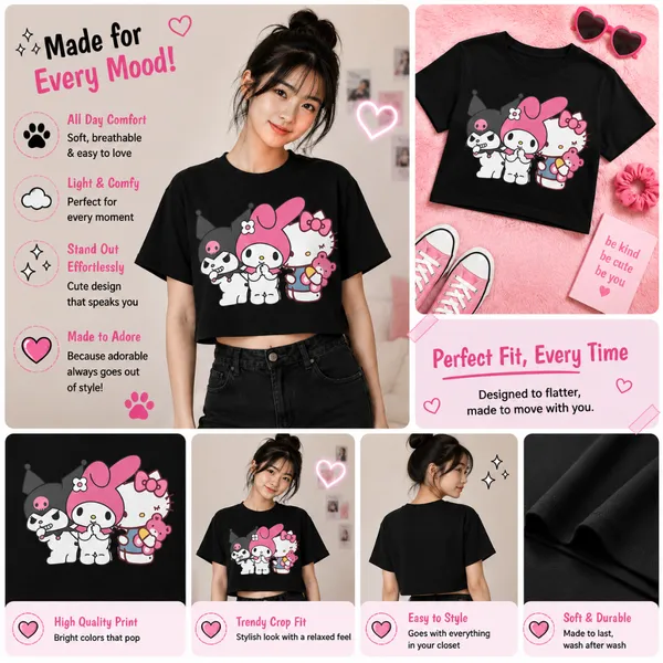 Black_Cotton_Lycra_Relaxed_Sanrio_Characters_Print_Crop_Top_For_Women