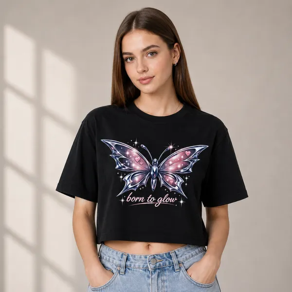 Born_To_Glow_Crop_Top_|_Cute_Butterfly_Graphic_Streetwear_Tee