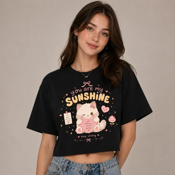 Cute_Cat_Graphic_Oversized_Crop_Top_for_Women_|_You_Are_My_Sunshine_Tee