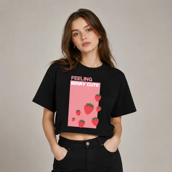 White_Cotton_Lycra_Relaxed_Strawberry_Graphic_Print_Crop_Top_For_Women