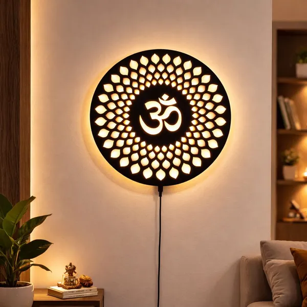 22_Mantras_Om_Mandala_LED_Wall_Hanging_1x1_FT_1_yr_warranty_(12_inch_X_12_inch,_Black)