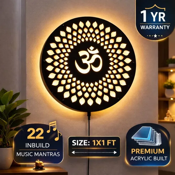 22_Mantras_Om_Mandala_LED_Wall_Hanging_1x1_FT_1_yr_warranty_(12_inch_X_12_inch,_Black)