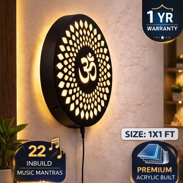 22_Mantras_Om_Mandala_LED_Wall_Hanging_1x1_FT_1_yr_warranty_(12_inch_X_12_inch,_Black)