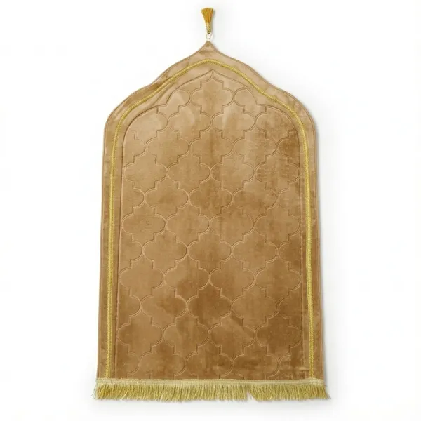 Sand_Beige_Velvet_Embossed_Islamic_Dome_Cut_Prayer_Mat