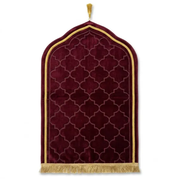 Burgundy_Velvet_Embossed_Islamic_Dome_Cut_Prayer_Mat