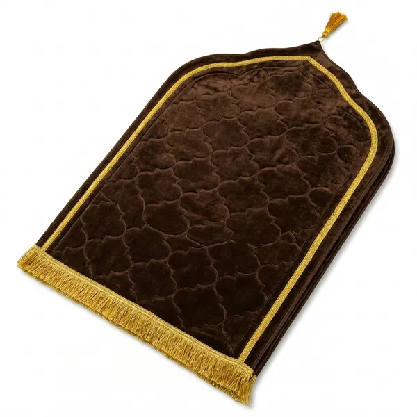 Chocolate_Brown_Velvet_Embossed_Islamic_Dome_Cut_Prayer_Mat
