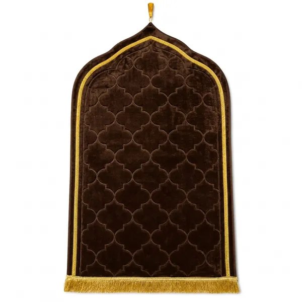 Chocolate_Brown_Velvet_Embossed_Islamic_Dome_Cut_Prayer_Mat