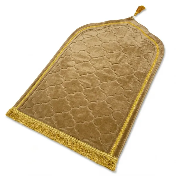 Sand_Beige_Velvet_Embossed_Islamic_Dome_Cut_Prayer_Mat