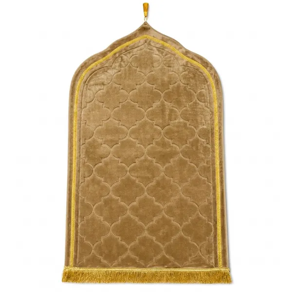 Sand_Beige_Velvet_Embossed_Islamic_Dome_Cut_Prayer_Mat