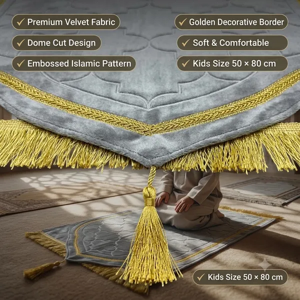 Grey_Velvet_Embossed_Islamic_Dome_Cut_Prayer_Mat