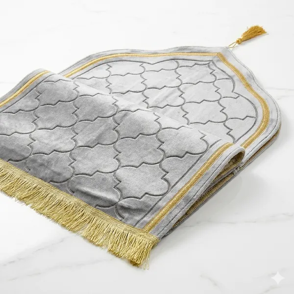 Grey_Velvet_Embossed_Islamic_Dome_Cut_Prayer_Mat