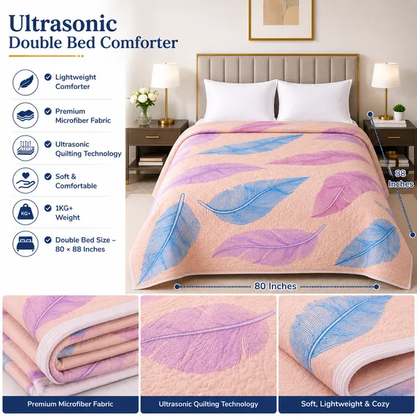Baby_Pink_Microfiber_Leaf_Design_Baby_Ultrasonic_Double_Bed_Comforter
