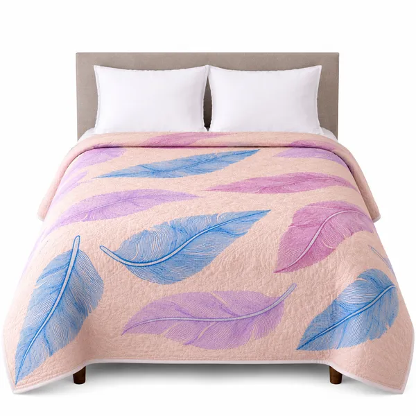 Baby_Pink_Microfiber_Leaf_Design_Baby_Ultrasonic_Double_Bed_Comforter